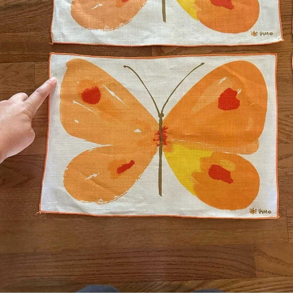Set of 8 Vintage Vera Neumann Placemats Butterfly MCM Signed Retro Orange Cottag